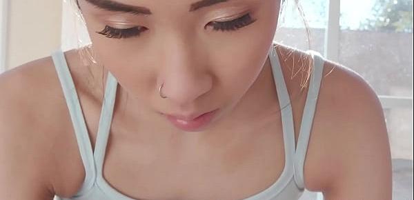  Pretty Asian teen Eva Yi enjoyed big white cock in her tight wet pussy after oral